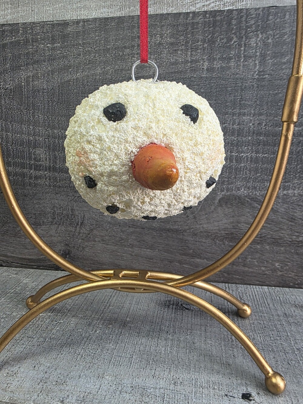 Textured Snow Snowman Ornament Primitive Rustic Country Coal Carrot 320d1